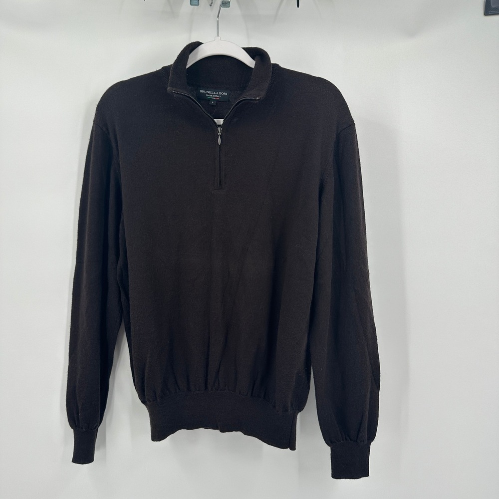 Brunella Gori Mens Merino Wool Quarter Zip Size L Minimalist Old Money‎ Italian